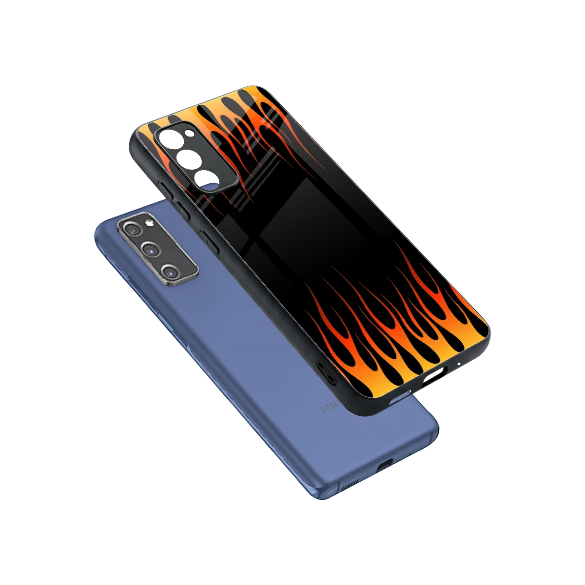 Flames Hot Red sleek samsung galaxy s20 fe cover with tempered glass back and TPU edges