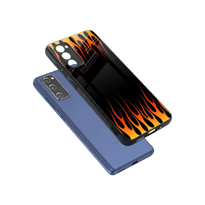 Flames Hot Red sleek samsung galaxy s20 fe cover with tempered glass back and TPU edges