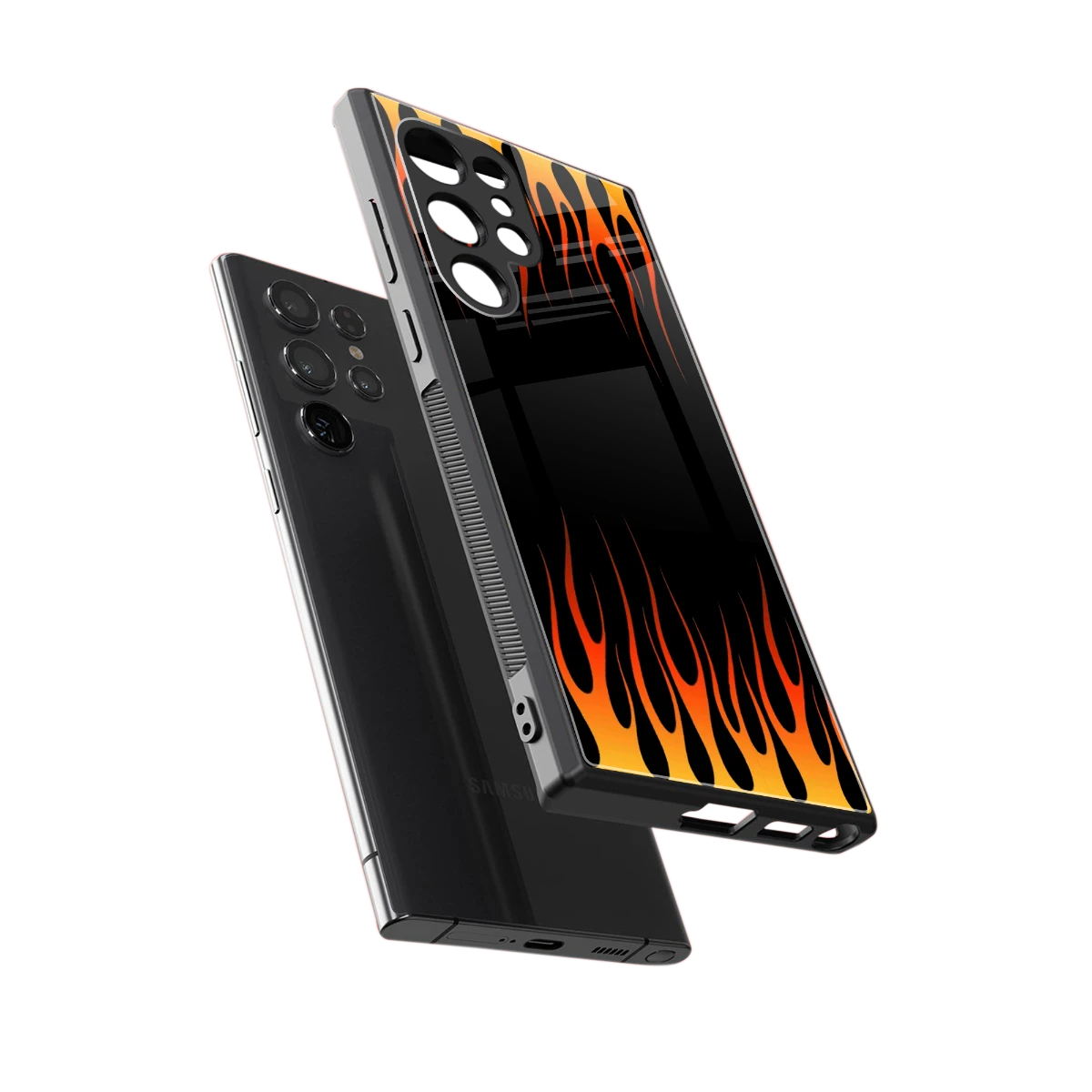 Flames Hot Red sleek samsung galaxy s23 ultra cover with tempered glass back and TPU edges