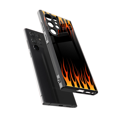 Flames Hot Red sleek samsung galaxy s23 ultra cover with tempered glass back and TPU edges