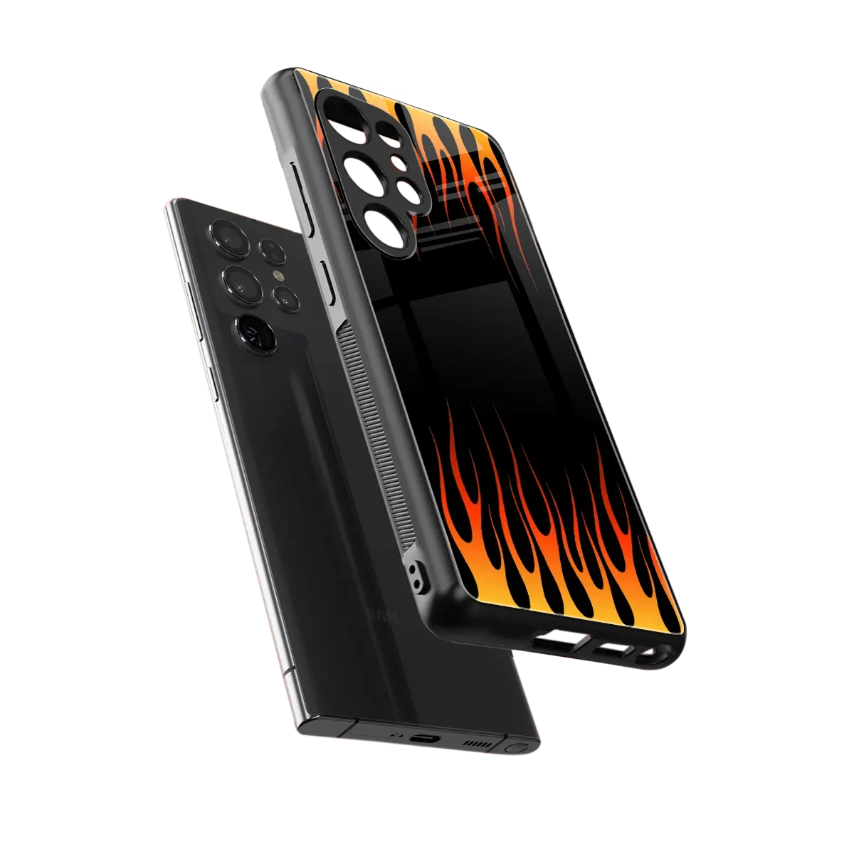 Flames Hot Red sleek samsung galaxy s26 ultra cover with tempered glass back and TPU edges