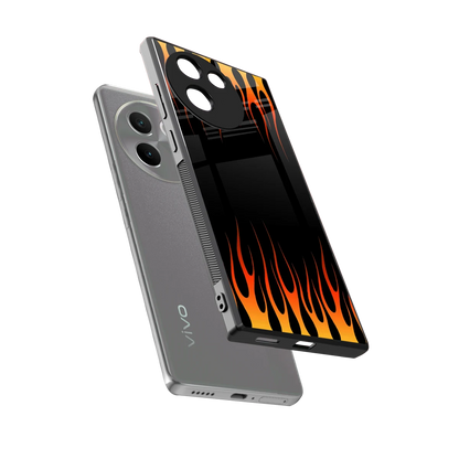 Flames Hot Red sleek vivo v30e cover with tempered glass back and TPU edges