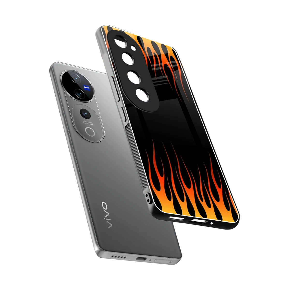 Flames Hot Red sleek vivo v40 pro cover with tempered glass back and TPU edges