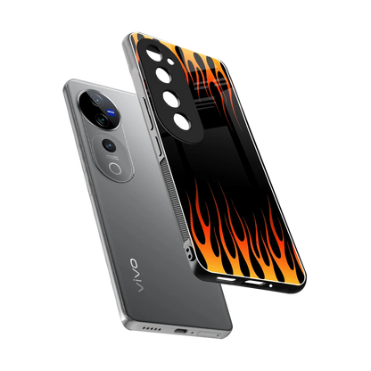 Flames Hot Red sleek vivo v40 pro cover with tempered glass back and TPU edges