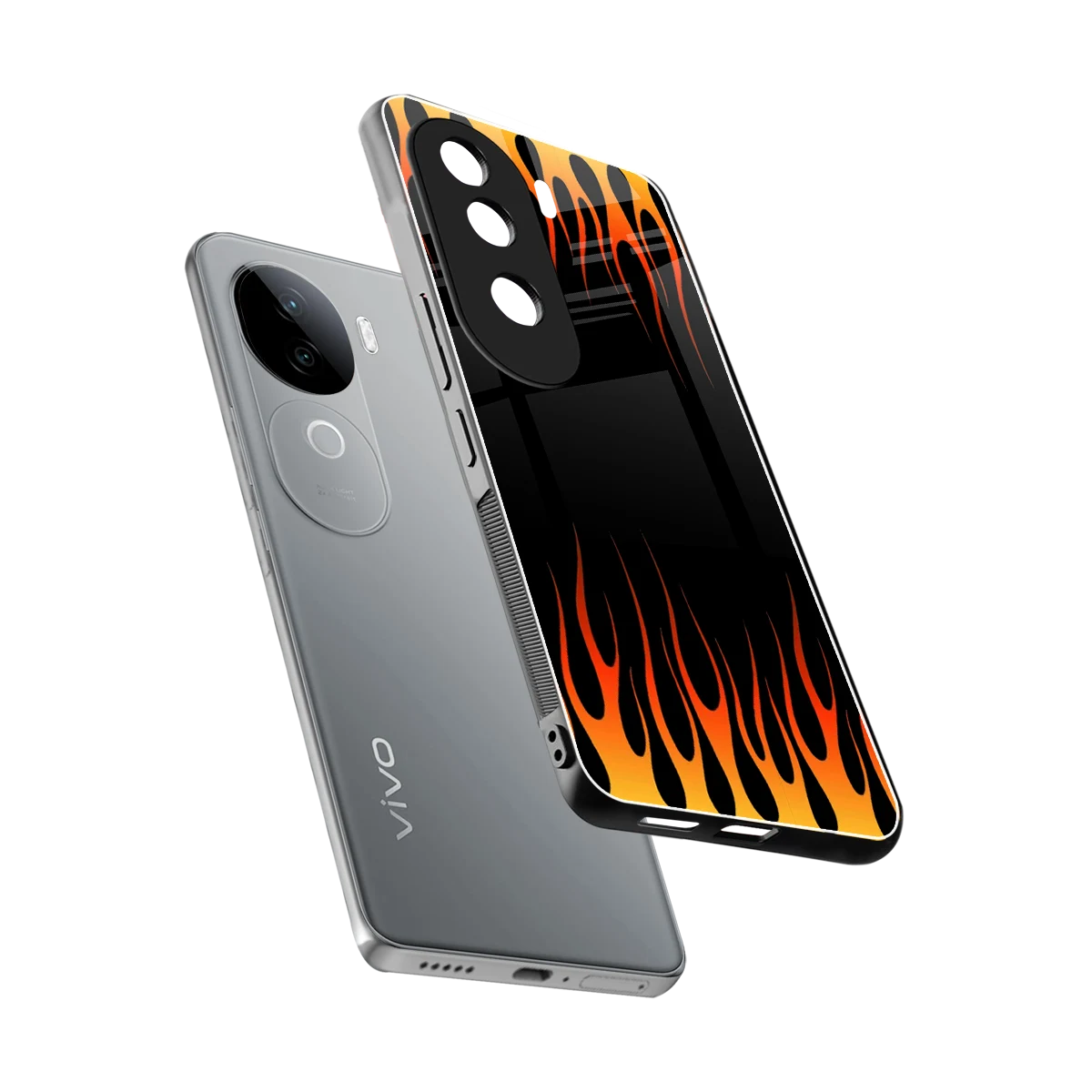 Flames Hot Red sleek vivo v40e cover with tempered glass back and TPU edges