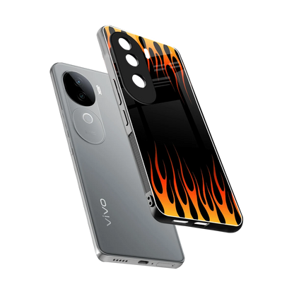 Flames Hot Red sleek vivo v40e cover with tempered glass back and TPU edges