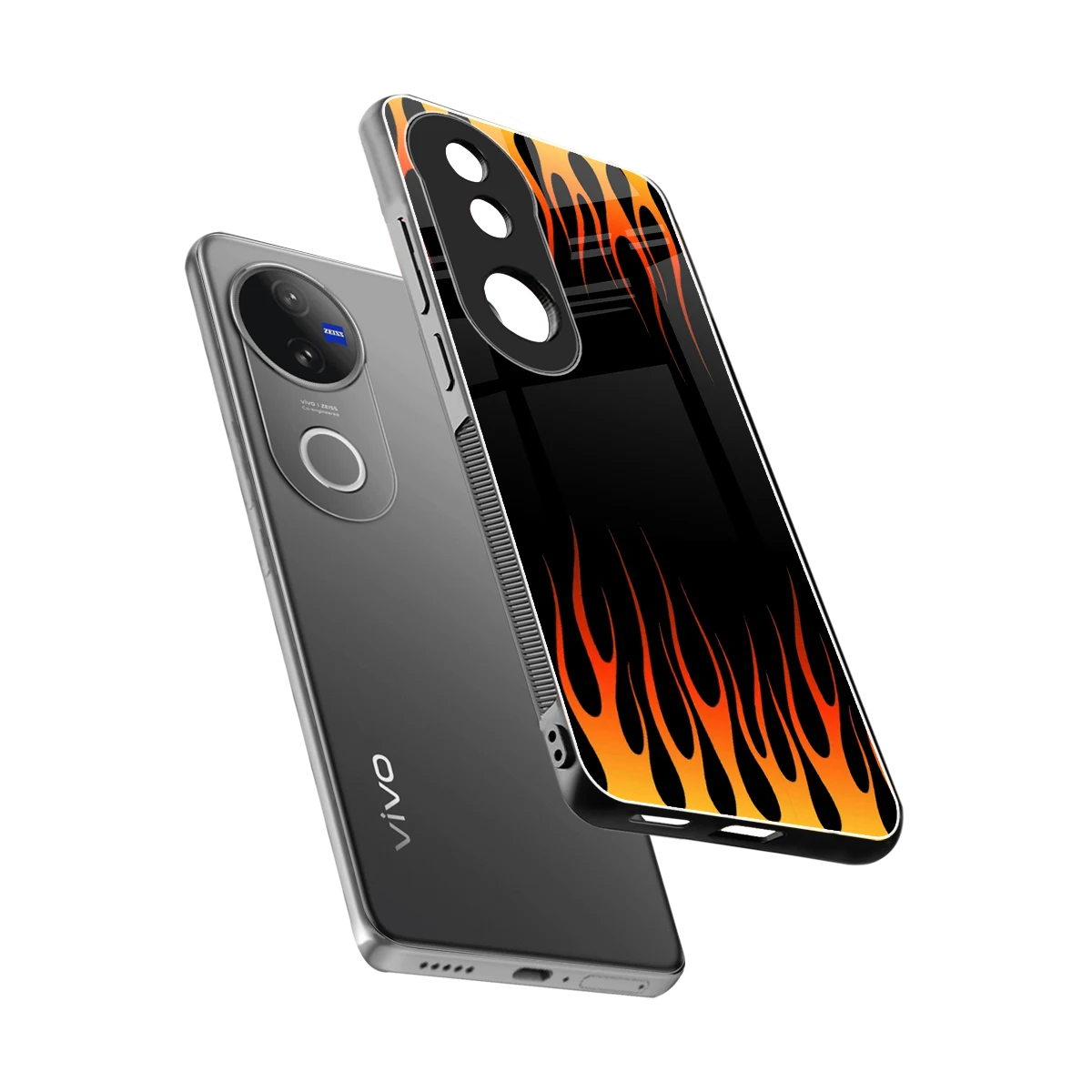 Flames Hot Red sleek vivo v50 cover with tempered glass back and TPU edges