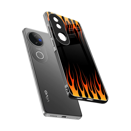 Flames Hot Red sleek vivo v50 cover with tempered glass back and TPU edges