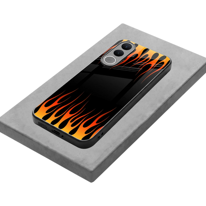 Flames Hot Red stylish phone case for vivo v70 fe | glossy glass and slim fit