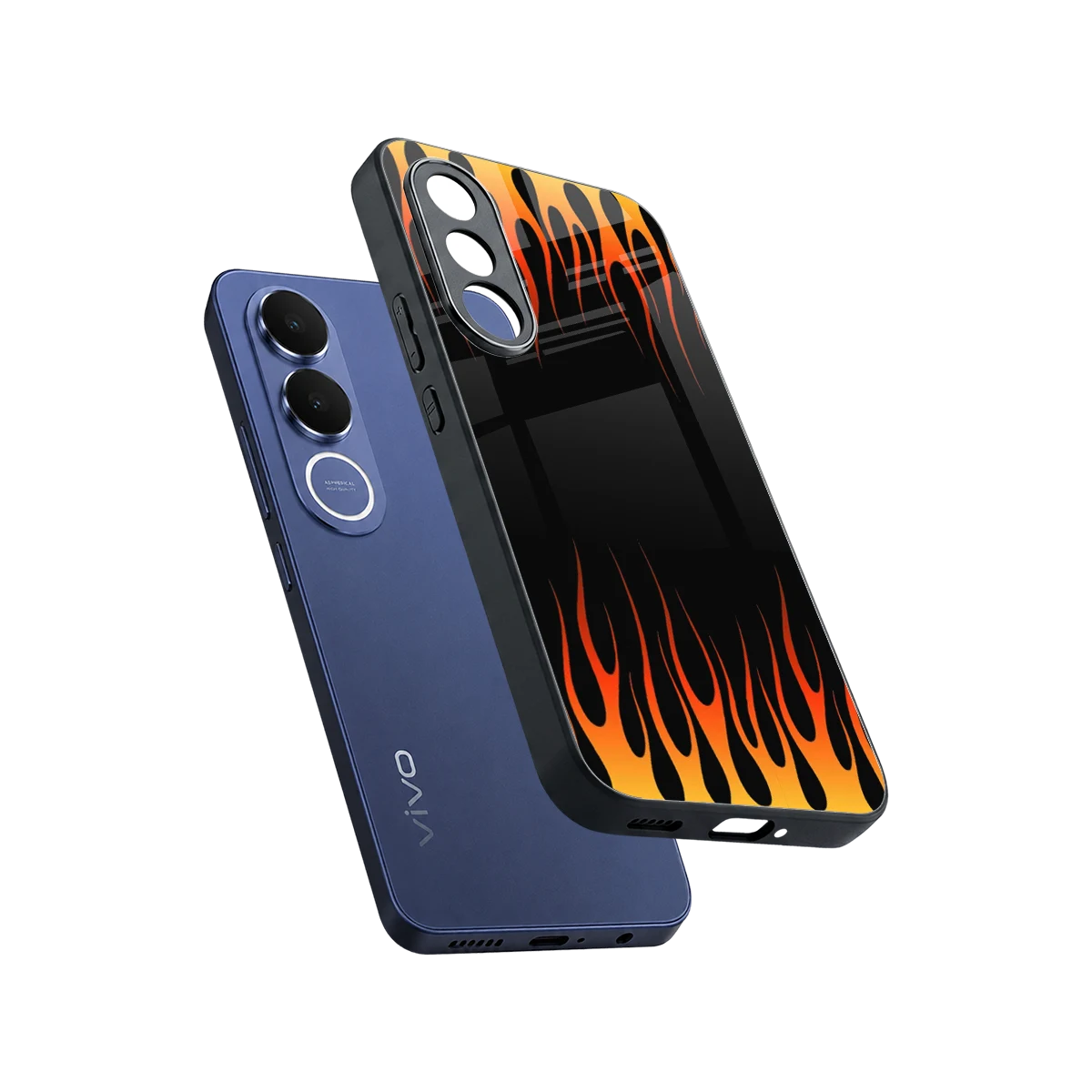 Flames Hot Red sleek vivo v70 fe cover with tempered glass back and TPU edges
