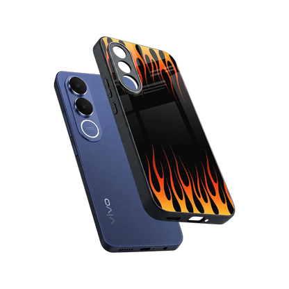 Flames Hot Red sleek vivo v70 fe cover with tempered glass back and TPU edges