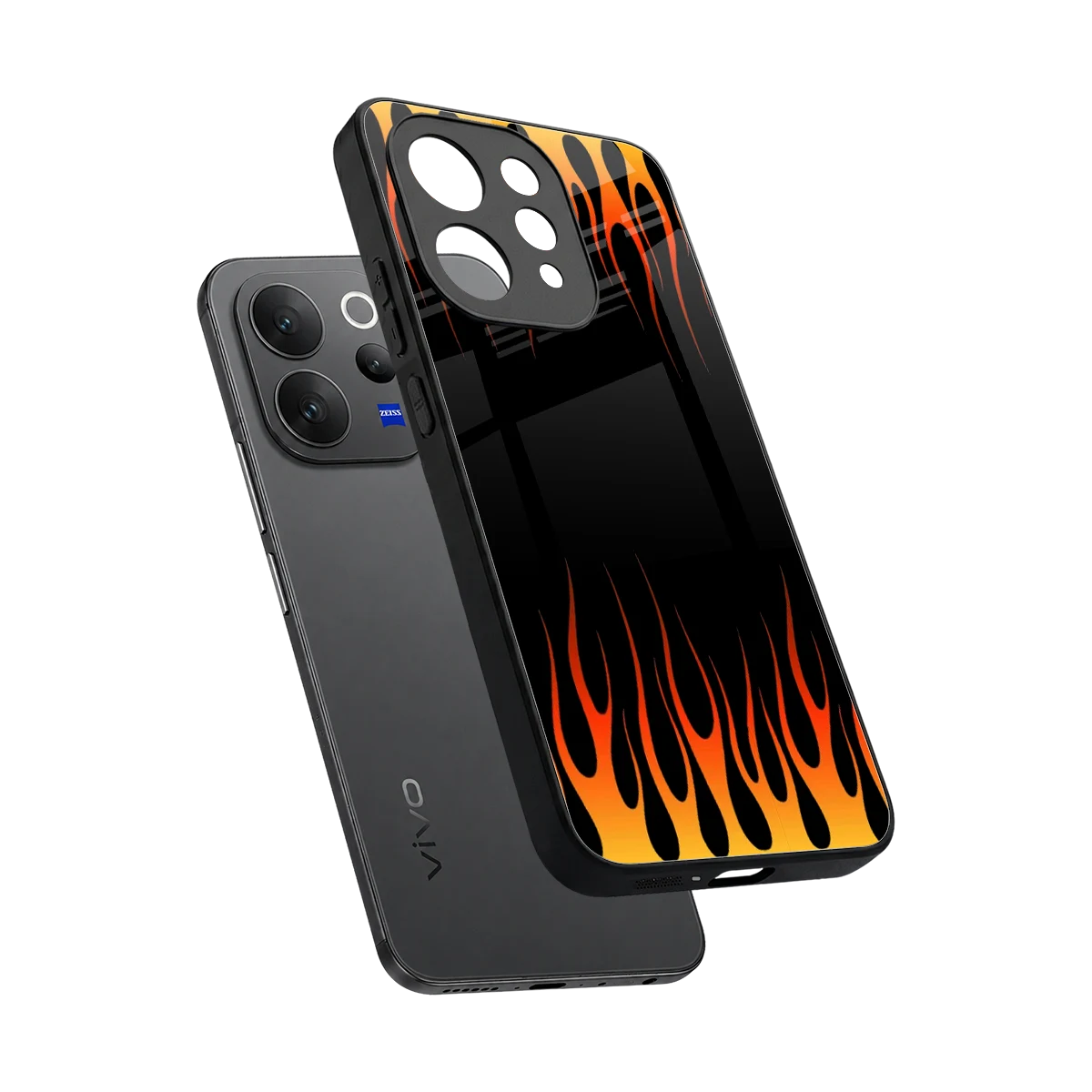 Flames Hot Red sleek vivo v70 elite cover with tempered glass back and TPU edges
