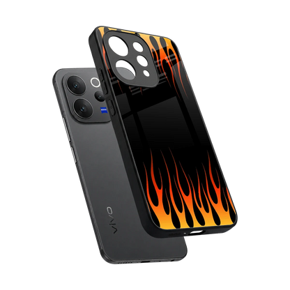 Flames Hot Red sleek vivo v70 elite cover with tempered glass back and TPU edges