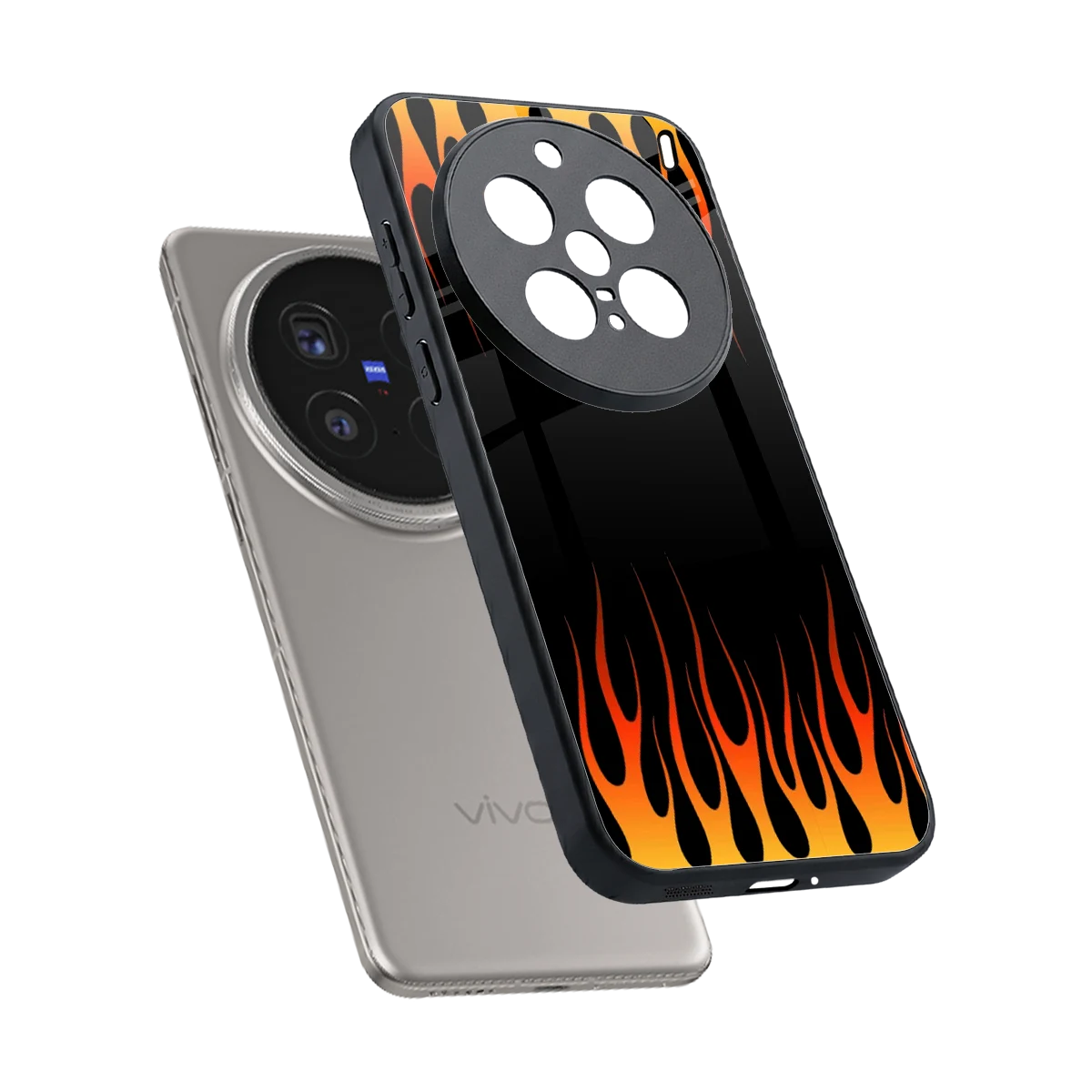 Flames Hot Red sleek vivo x200 pro cover with tempered glass back and TPU edges