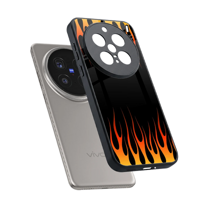Flames Hot Red sleek vivo x200 pro cover with tempered glass back and TPU edges
