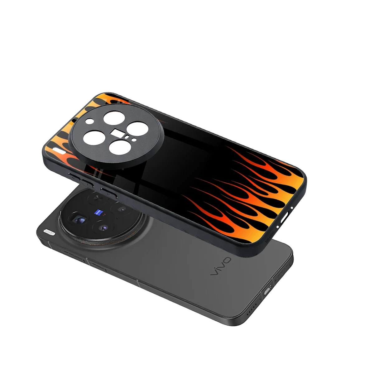Flames Hot Red sleek vivo x300 pro cover with tempered glass back and TPU edges