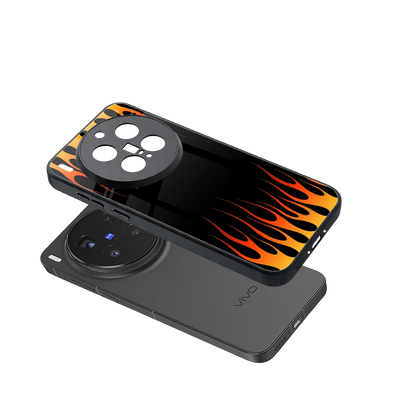 Flames Hot Red sleek vivo x300 pro cover with tempered glass back and TPU edges
