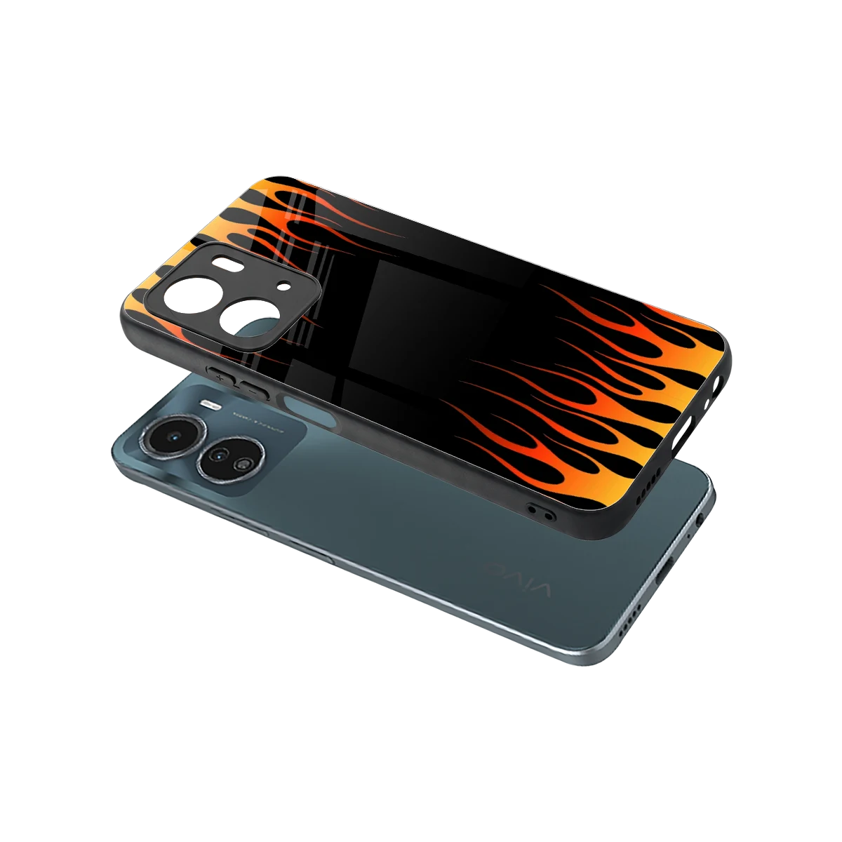 Flames Hot Red sleek vivo y16 cover with tempered glass back and TPU edges
