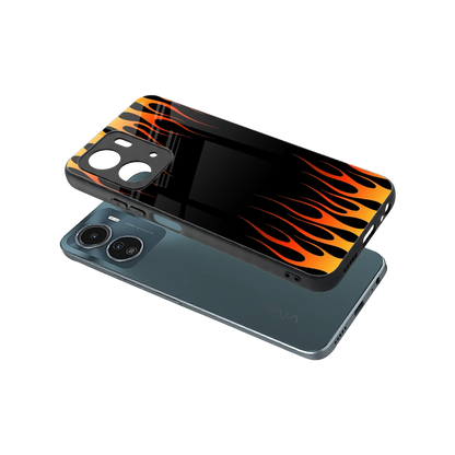 Flames Hot Red sleek vivo y16 cover with tempered glass back and TPU edges