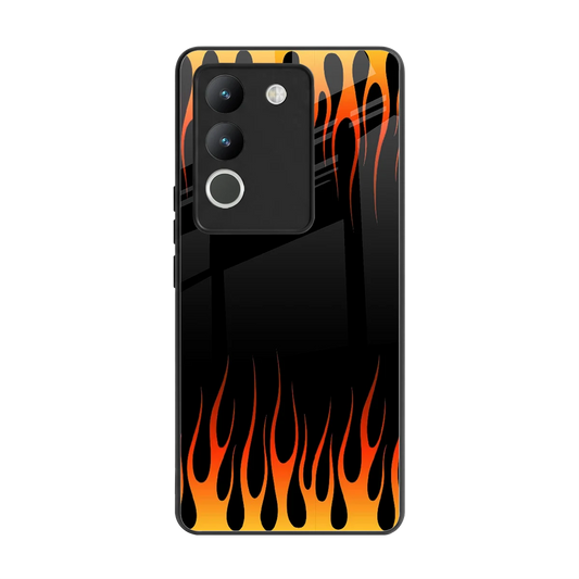 Flames Hot Red back phone cover | glass case for vivo y200 5g