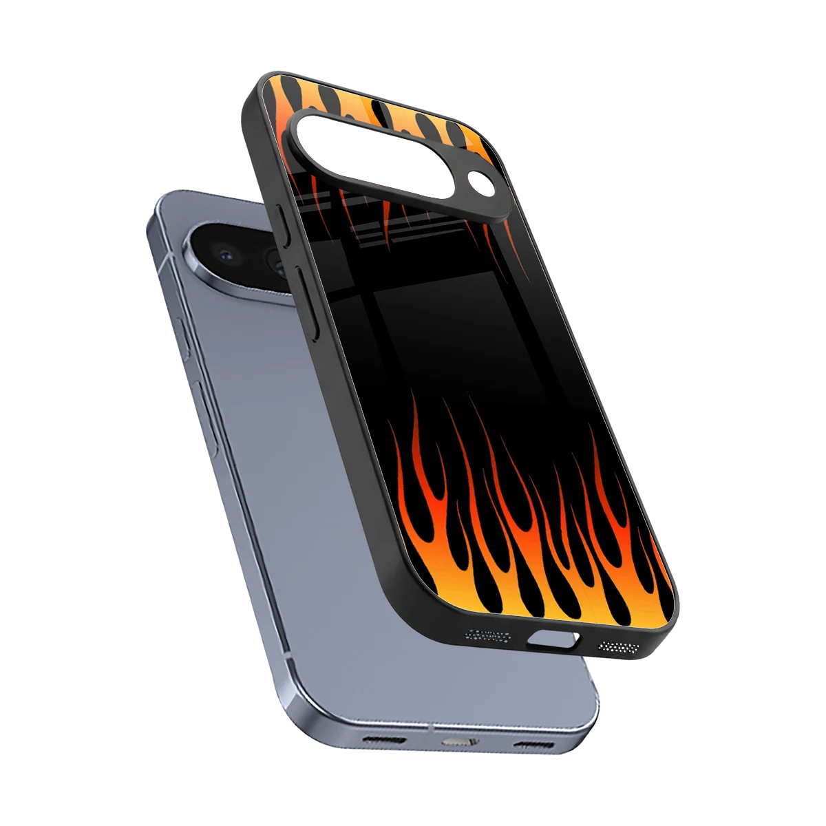 Flames Hot Red sleek google pixel 10 cover with tempered glass back and TPU edges