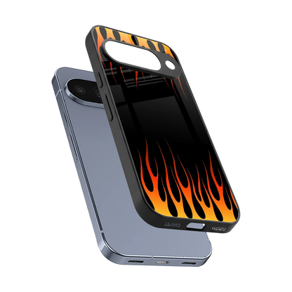 Flames Hot Red sleek google pixel 10 cover with tempered glass back and TPU edges
