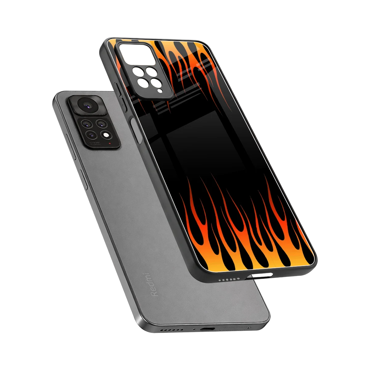 Flames Hot Red sleek redmi note 11 pro cover with tempered glass back and TPU edges
