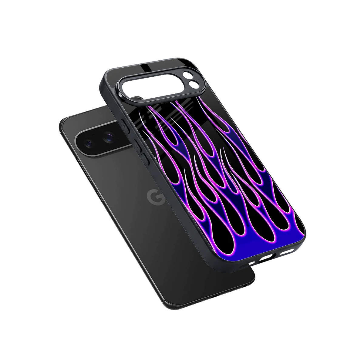 Flames Purple Inferno sleek google pixel 10 pro xl cover with tempered glass back and TPU edges