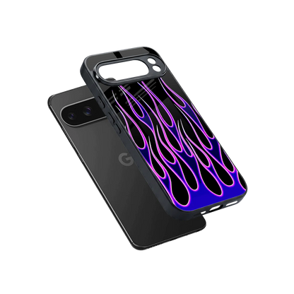 Flames Purple Inferno sleek google pixel 10 pro xl cover with tempered glass back and TPU edges
