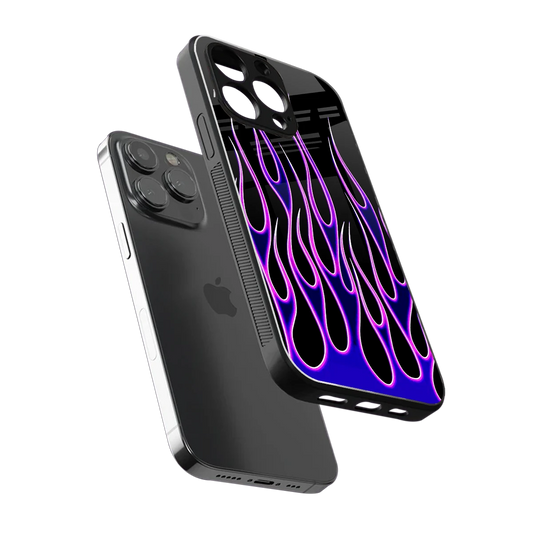 Flames Purple Inferno sleek iphone 13 pro max cover with tempered glass back and TPU edges
