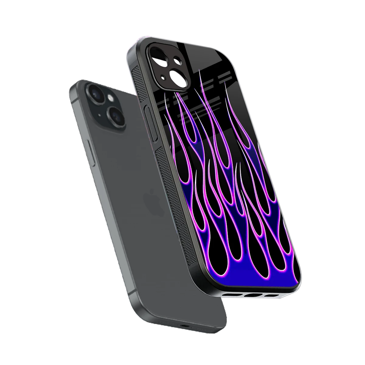 Flames Purple Inferno sleek iphone 14 plus cover with tempered glass back and TPU edges
