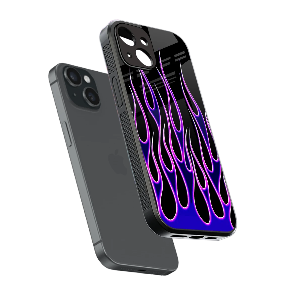 Flames Purple Inferno sleek iphone 15 cover with tempered glass back and TPU edges