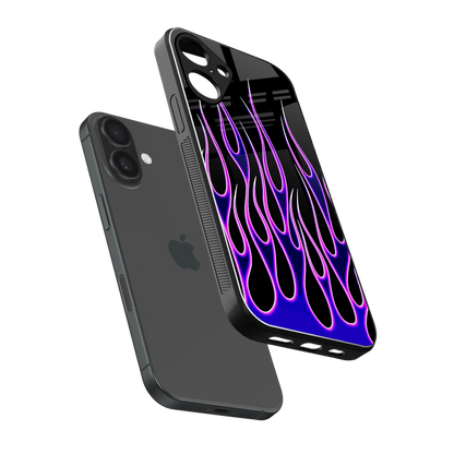 Flames Purple Inferno sleek iphone 16 plus cover with tempered glass back and TPU edges