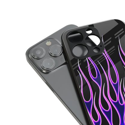 Flames Purple Inferno stylish phone case for iphone 16 pro | glossy glass and slim fit