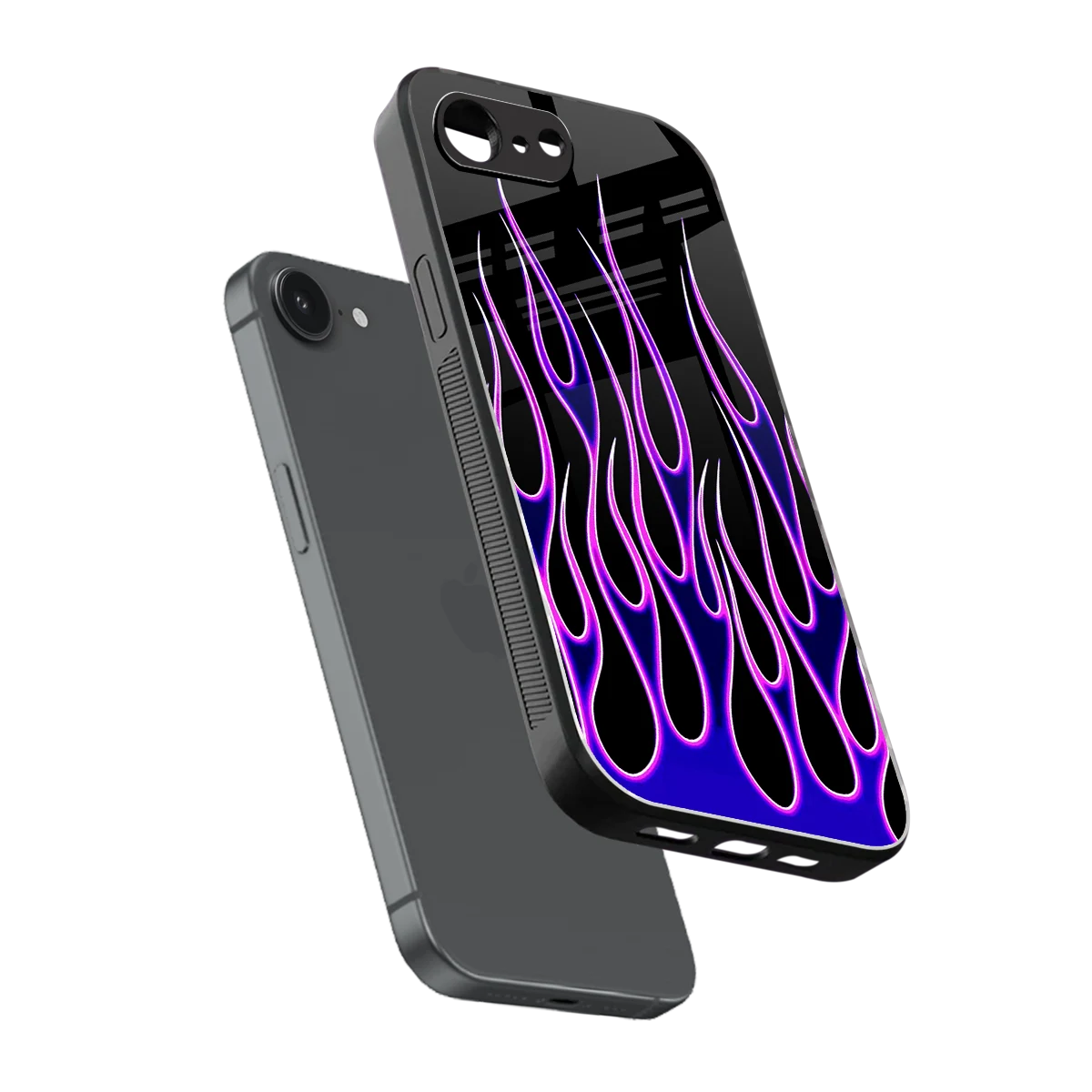 Flames Purple Inferno sleek iphone 16e cover with tempered glass back and TPU edges