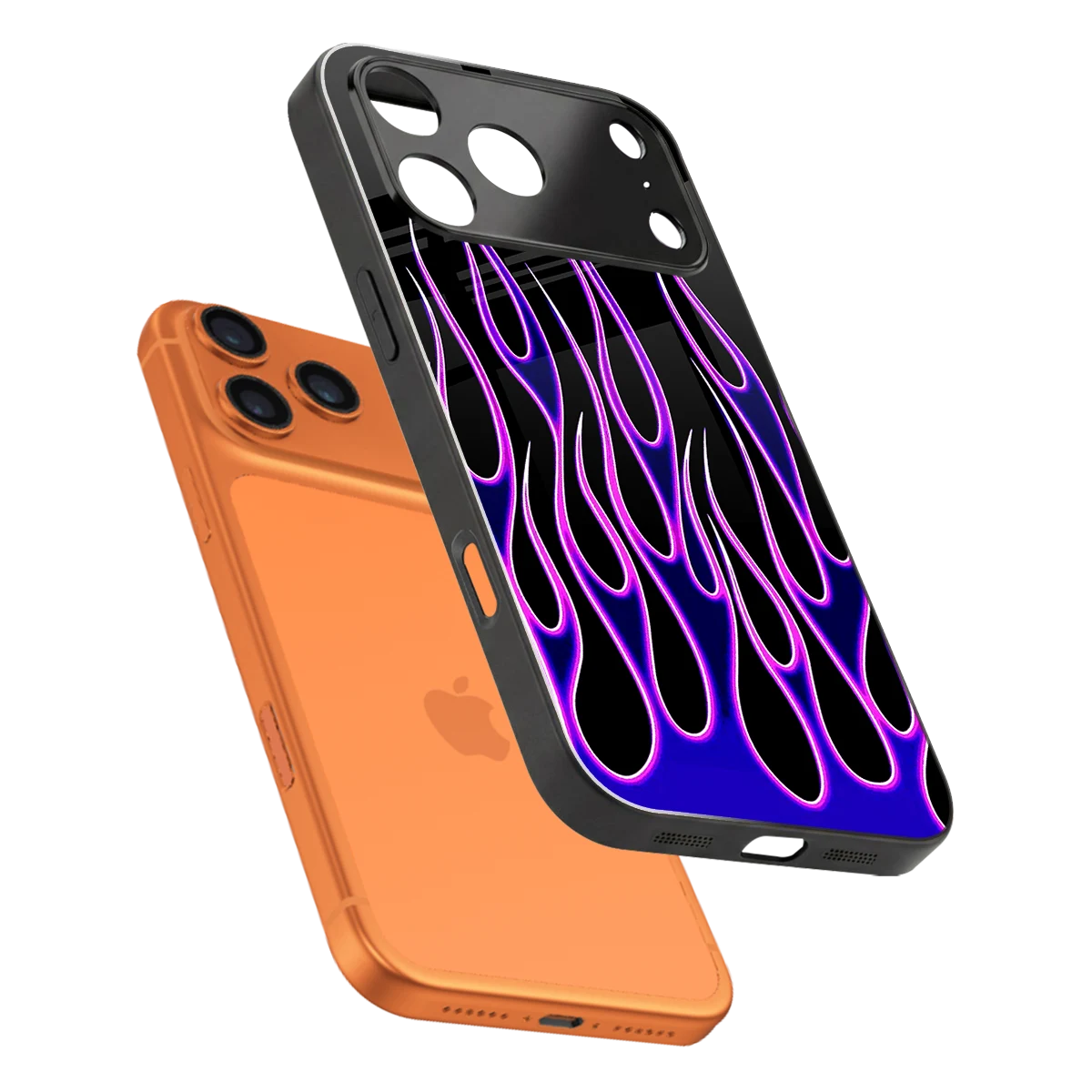 Flames Purple Inferno sleek iphone 17 pro cover with tempered glass back and TPU edges