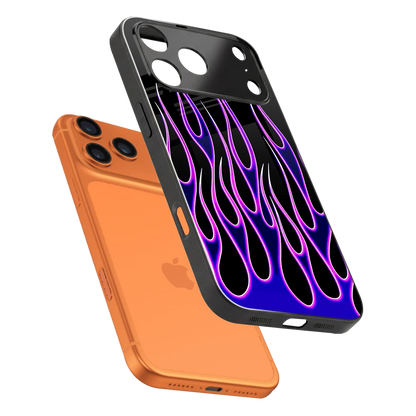 Flames Purple Inferno sleek iphone 17 pro cover with tempered glass back and TPU edges