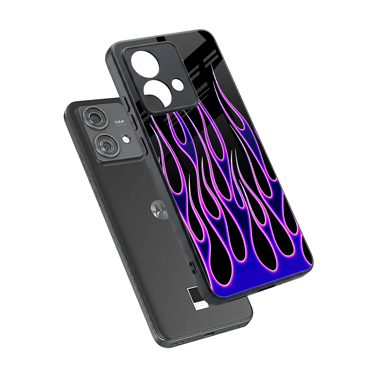 Flames Purple Inferno sleek motorola edge 40 neo 5g cover with tempered glass back and TPU edges