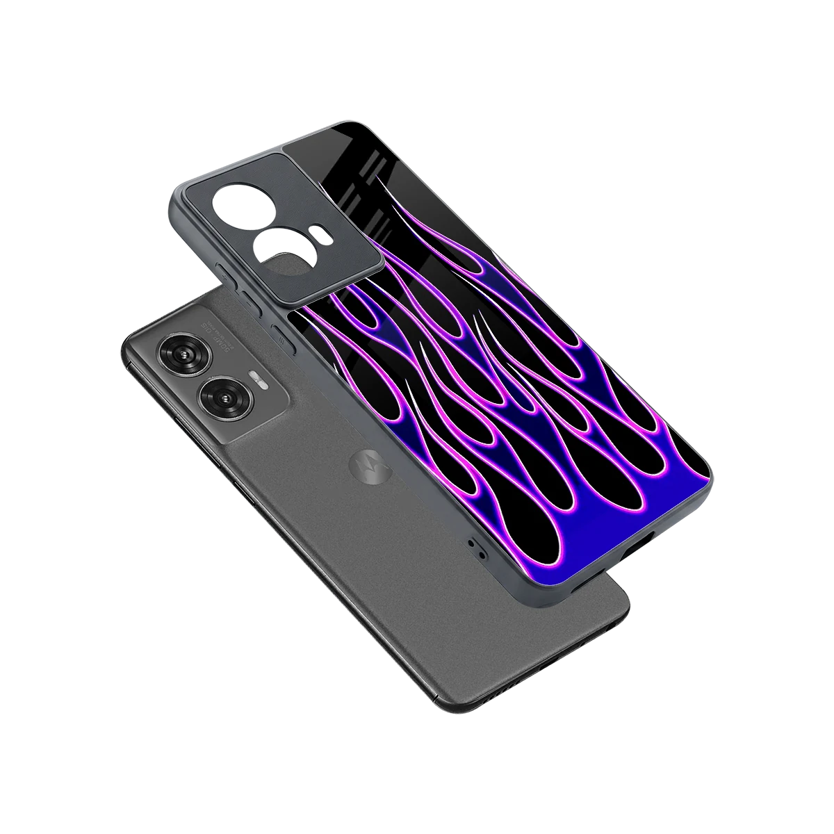 Flames Purple Inferno sleek motorola edge 50 fusion cover with tempered glass back and TPU edges