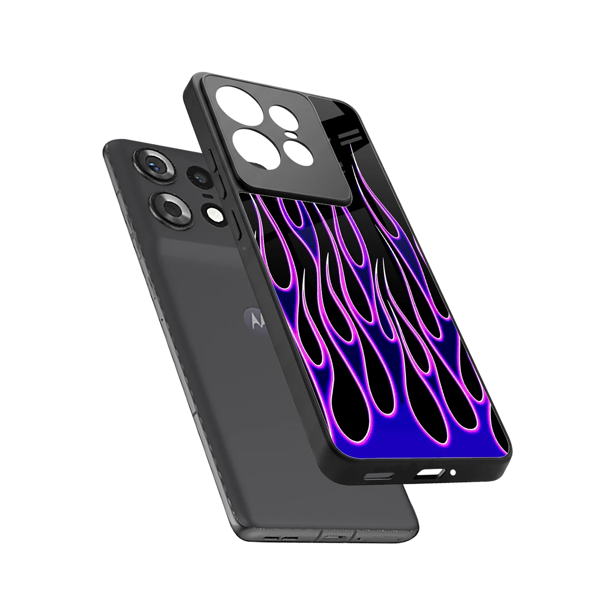 Flames Purple Inferno sleek motorola edge 50 pro cover with tempered glass back and TPU edges