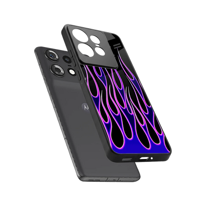 Flames Purple Inferno sleek motorola edge 50 pro cover with tempered glass back and TPU edges