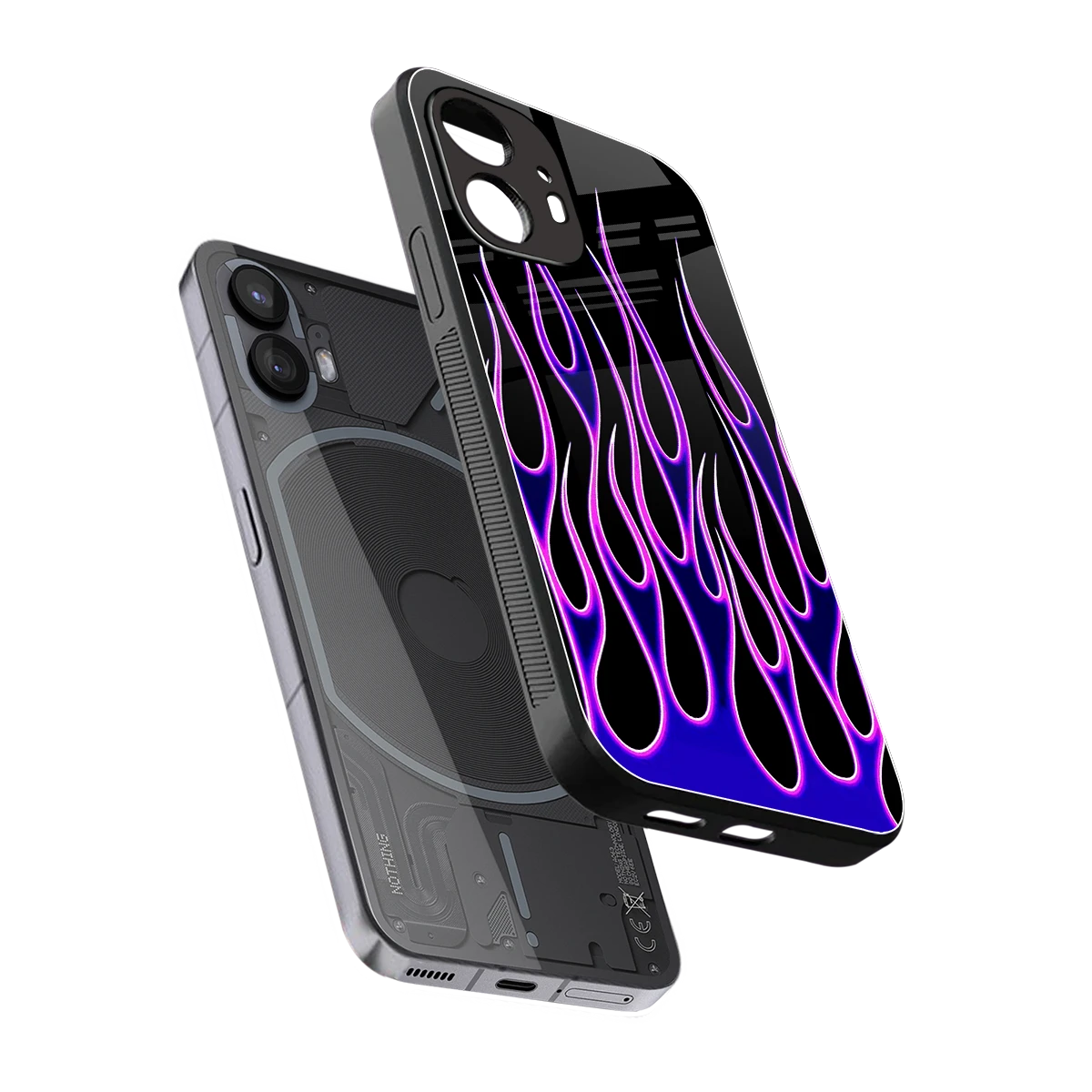 Flames Purple Inferno sleek nothing phone 2 cover with tempered glass back and TPU edges