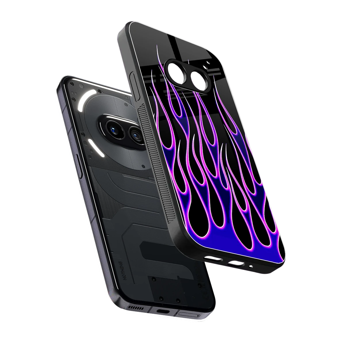 Flames Purple Inferno sleek nothing phone 2a plus cover with tempered glass back and TPU edges