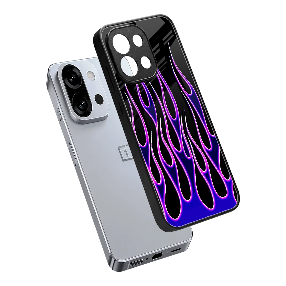 Flames Purple Inferno sleek oneplus 13s cover with tempered glass back and TPU edges