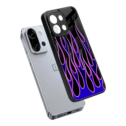 Flames Purple Inferno sleek oneplus 13s cover with tempered glass back and TPU edges