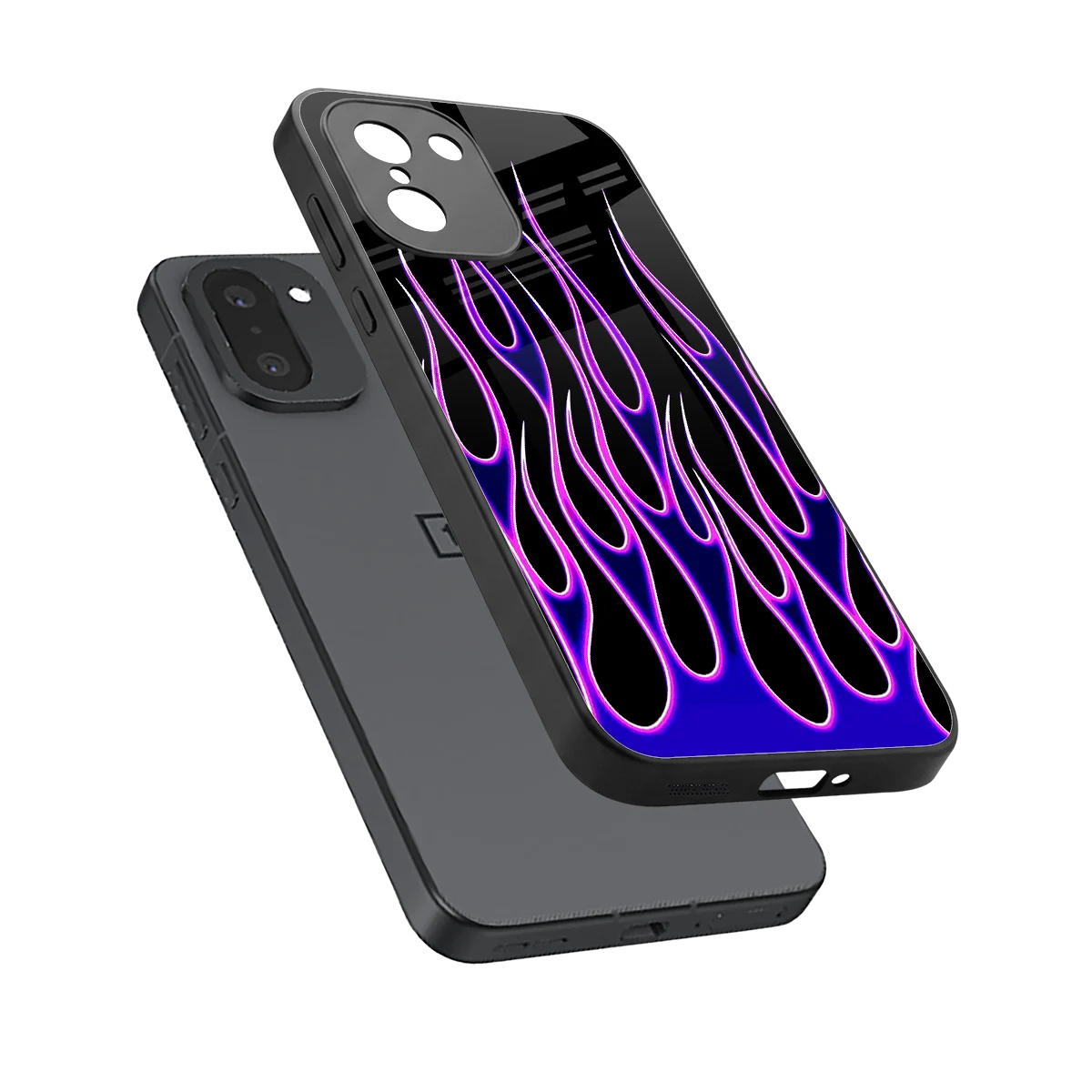 Flames Purple Inferno sleek oneplus 15r cover with tempered glass back and TPU edges