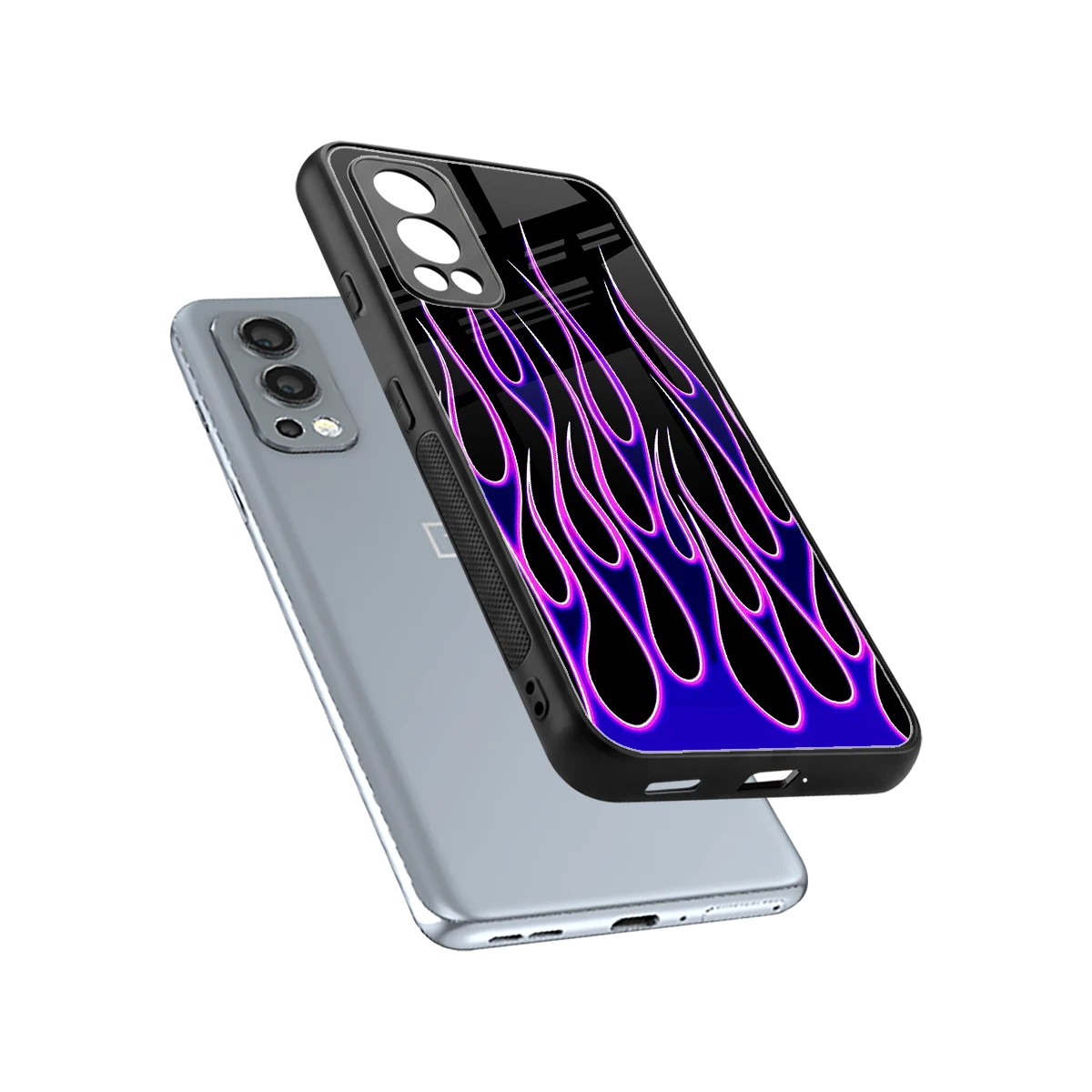 Flames Purple Inferno sleek oneplus nord 2 cover with tempered glass back and TPU edges