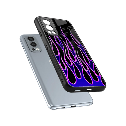 Flames Purple Inferno sleek oneplus nord 2 cover with tempered glass back and TPU edges