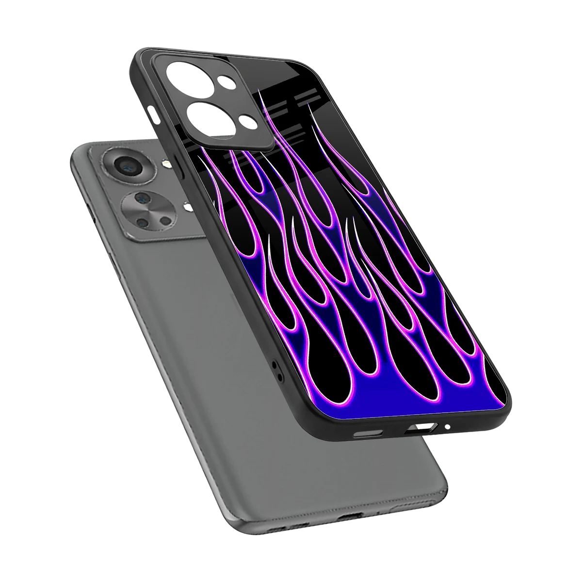Flames Purple Inferno sleek oneplus nord 2t cover with tempered glass back and TPU edges