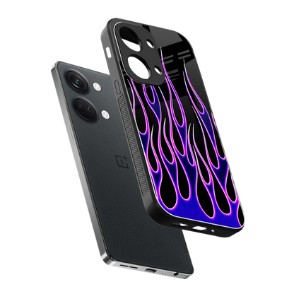 Flames Purple Inferno sleek oneplus nord 3 cover with tempered glass back and TPU edges
